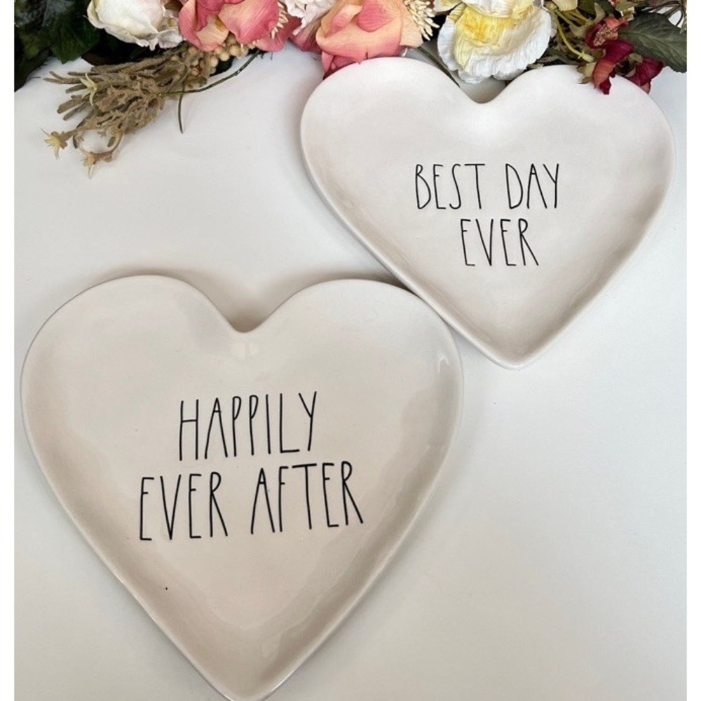 2 Pc. RAE DUNN Heart Shaped Plates Happily Ever After/best Day Ever Bridal Gift